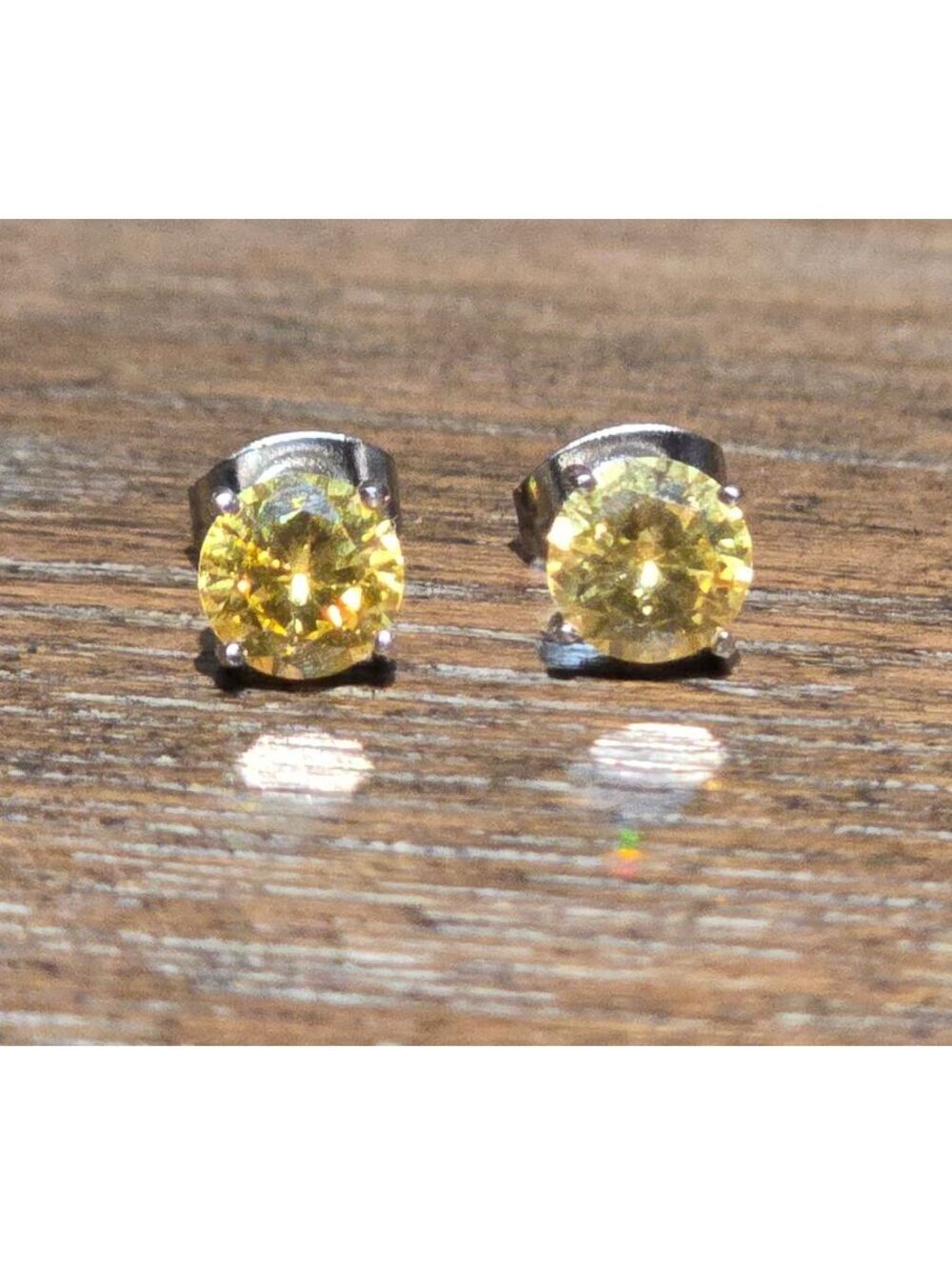 Sterling Silver 6mm Lemon Yellow CZ stud Earrings